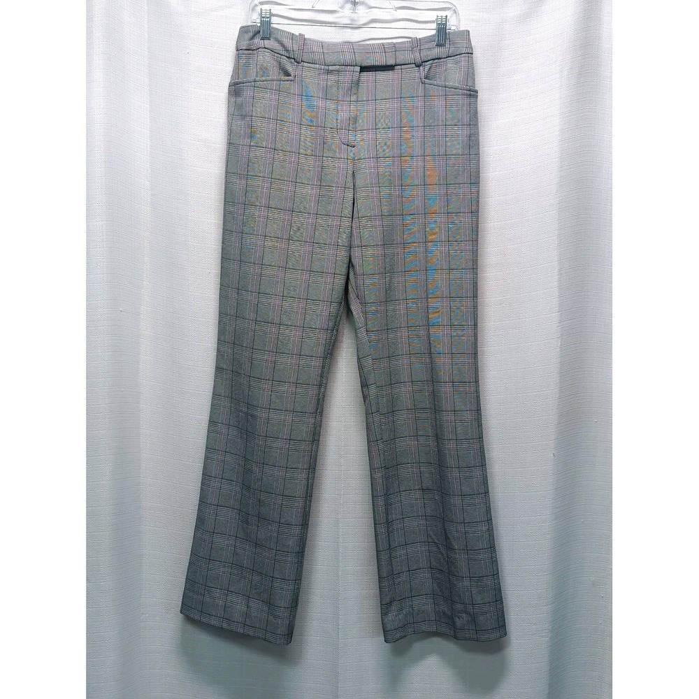 Tahari Arthur Levine Womens 8 Gray Pink Plaid Dress Pants Cropped Wide Leg